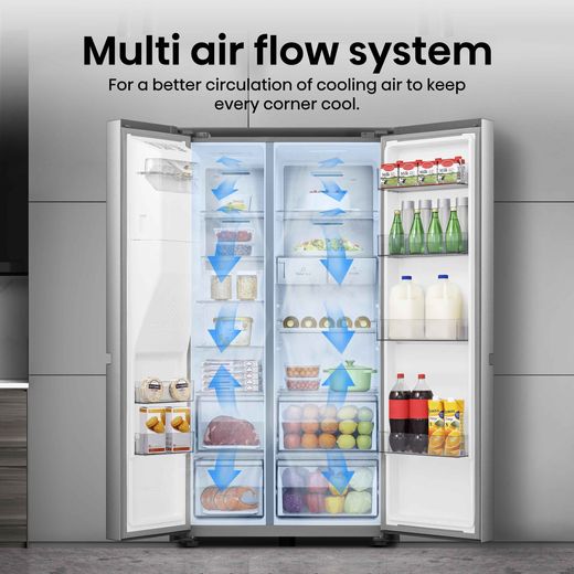 Hisense PureFlat Infinite American Fridge Freezer - Stainless Steel -Annotation - Multi air flow system